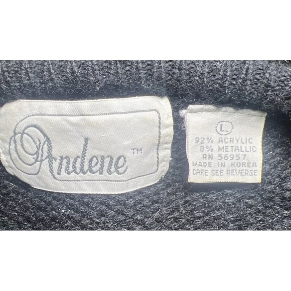 Vintage Andene Knit Sweater Large Metallic embroidered Sequin Rhinestone Black - Picture 5 of 5